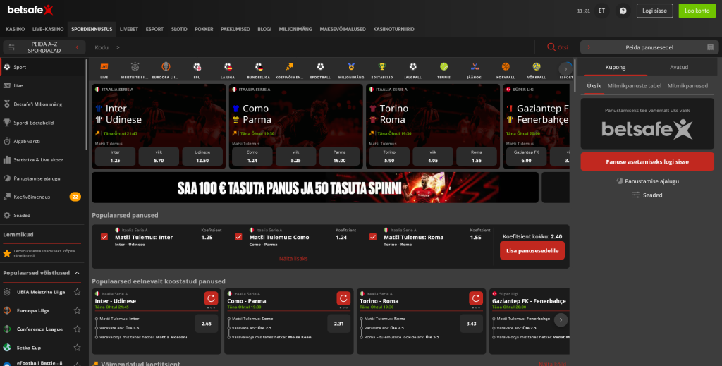 Betsafe veebileht